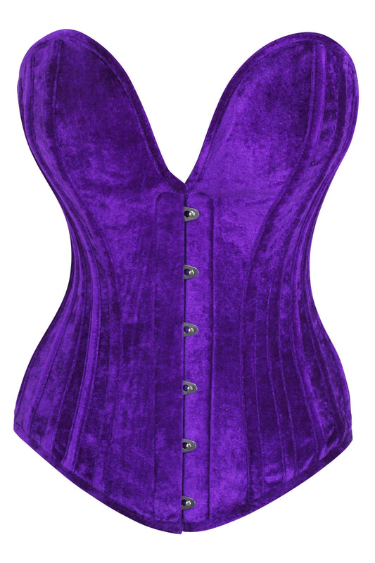 Anzethe Purple Velvet Overbust Corset With Plunge Neckline